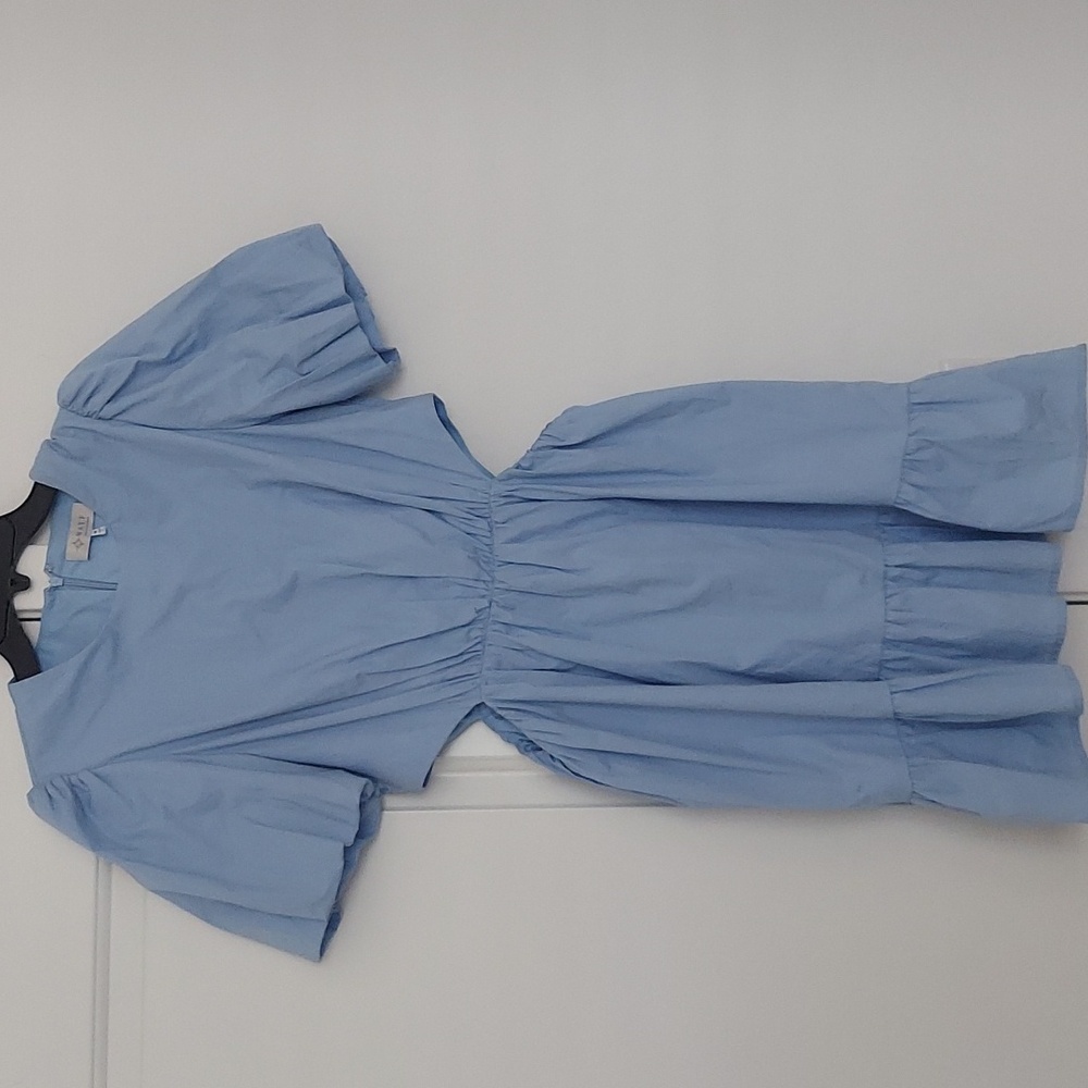 WAYF Blue Side Cut Out Short Sleeve Mini Dress